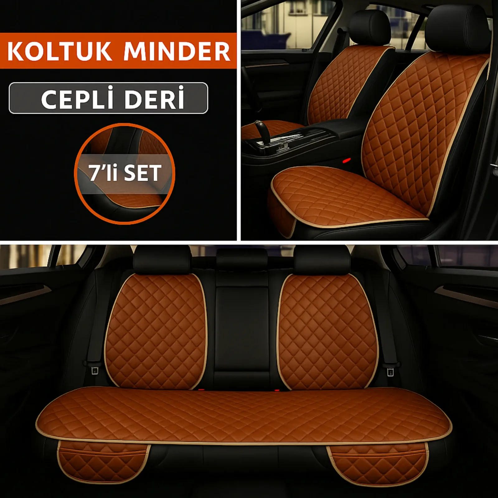 Audi 100  1976–1994 Uyumlu 7 Parça Kapitone Araba Koltuk Minderi Deri Taba - Kaymaz | Trobus
