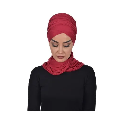 Ayşe Tasarım BT-0003 Pratik Penye Bone Şal - Bordo