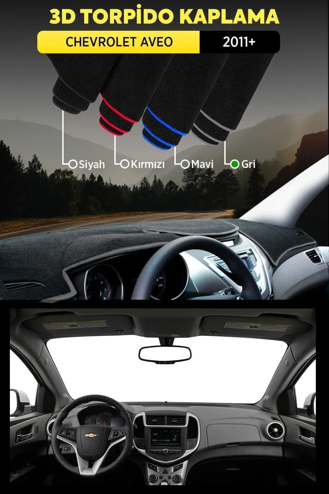 Chevrolet Aveo 2006-2011 T250 - 3D Torpido Koruma Kılıfı - Ön Göğüs Kaplama - Gri Şerit TROBUS Aveo