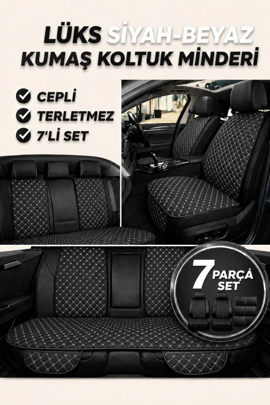 Citroen C4 2016-2020 Uyumlu Kumaş Koltuk Minderi Kapitone Desen Terletmez Yedili Siyah Mavi