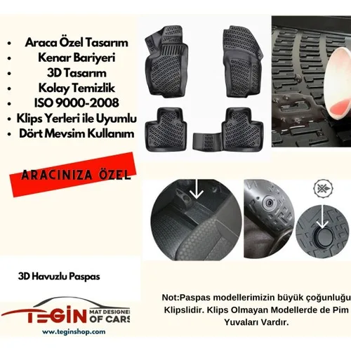 Citroen Nemo Panelvan 2 Parça 2013 3D Havuzlu Paspas Siyah