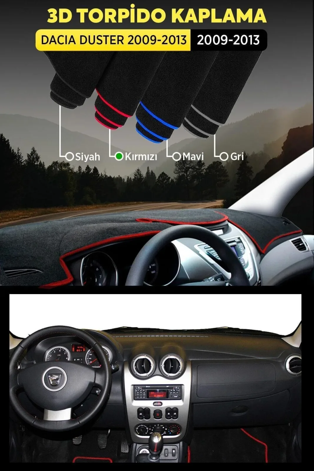 Dacıa Duster 2013-2018 - 3D Torpido Koruma Kılıfı - Ön Göğüs Kaplama - Kırmızı Şerit TROBUS Duster