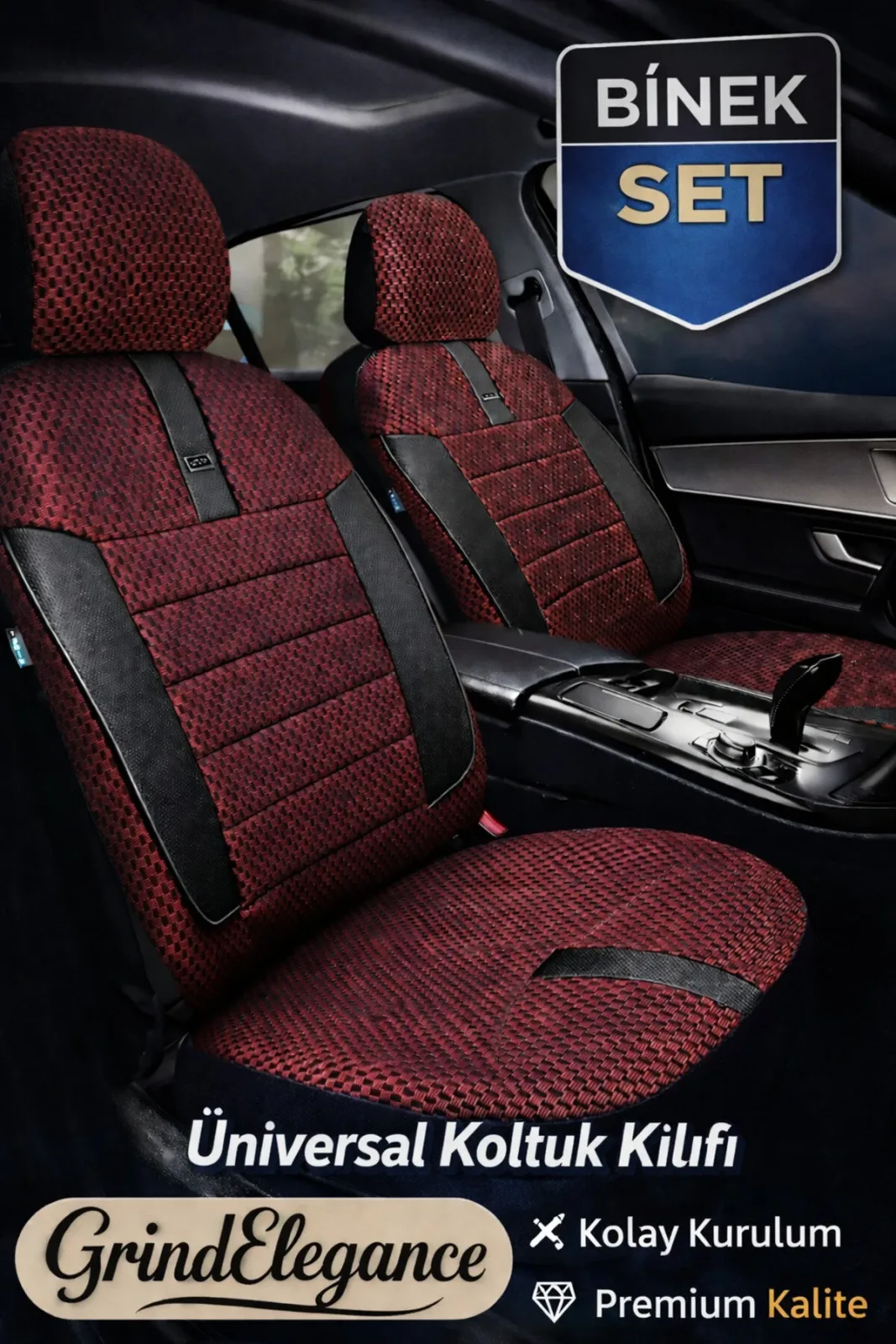 Dacia Logan 2005-2012 Bütün Arka Sırt Oturak Uyumlu Vira GrindElegance Bordo Siyah Koltuk Kılıfı