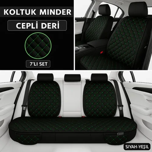 Daihatsu Feroza 1989–1998 Uyumlu 7 Parça Kapitone Araba Koltuk Minderi Deri Siyah Yeşil - Kaymaz | Trobus