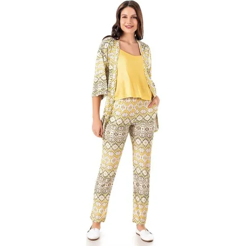 Dowry Kadın Yazlık Ip Askılı Sabahlıklı Pijama Modal Pamuk 3lü Set Homewear Dowry 15-13