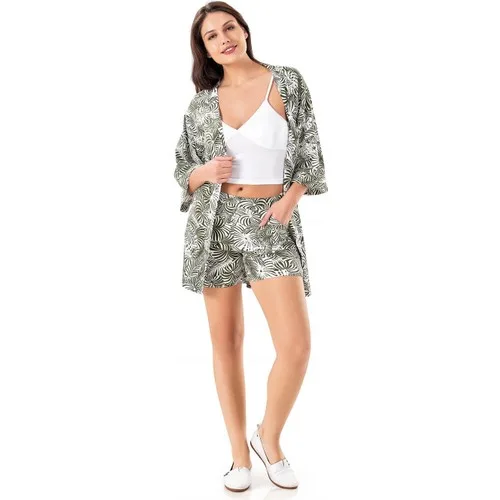 Dowry Kadın Yazlık Ip Askılı Şortlu Sabahlıklı 3lü Takım Modal Pamuk Homewear Dowry 15-15