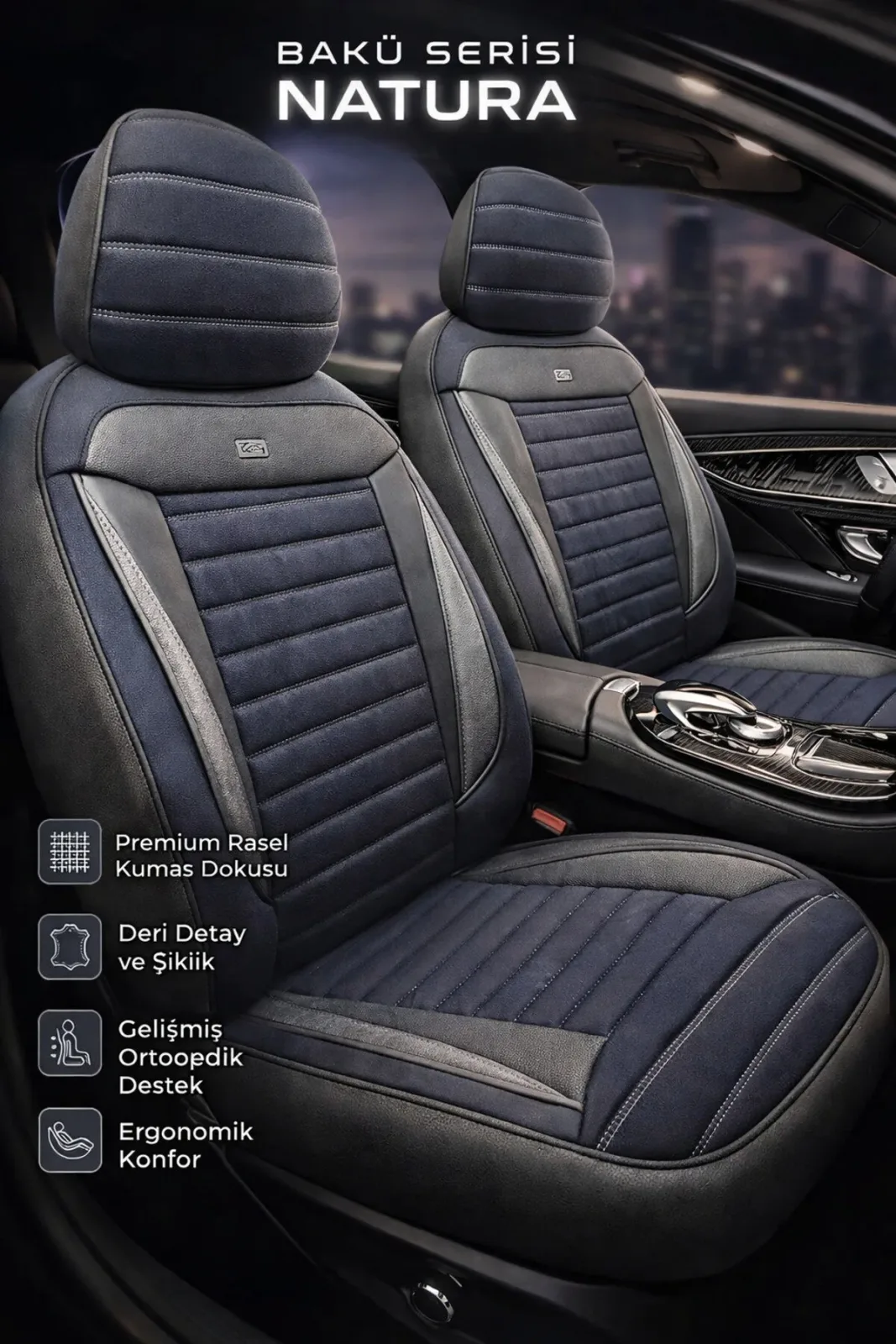 Fiat 500X 2014–2024 Bakü Natura Serisi Raşel Gri Koltuk Kılıfı