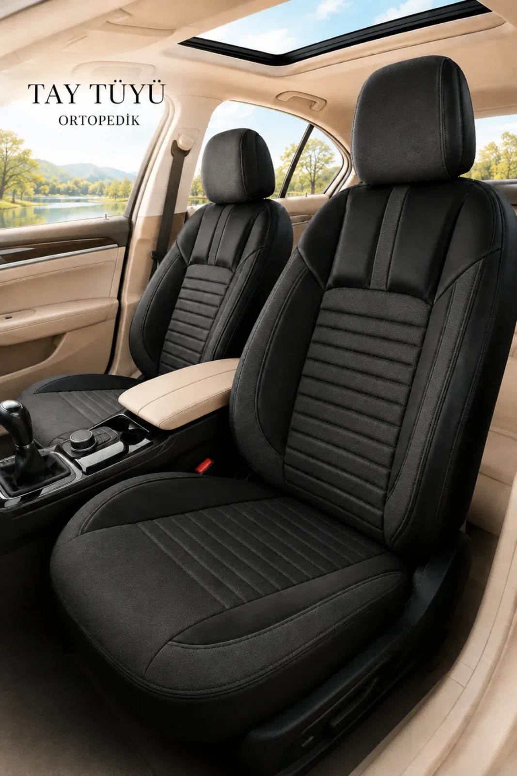 Fiat 500X 2014+ Uyumlu İnci Serisi Tay Tüyü Siyah Kırmızı Premium Koltuk Kılıfı