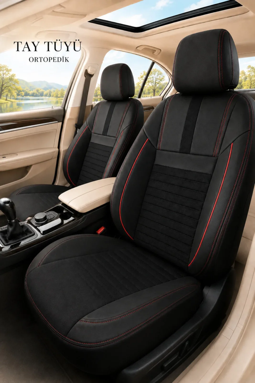 Fiat Albea 2002-2012 Uyumlu İnci Serisi Tay Tüyü Taba Siyah Premium Koltuk Kılıfı