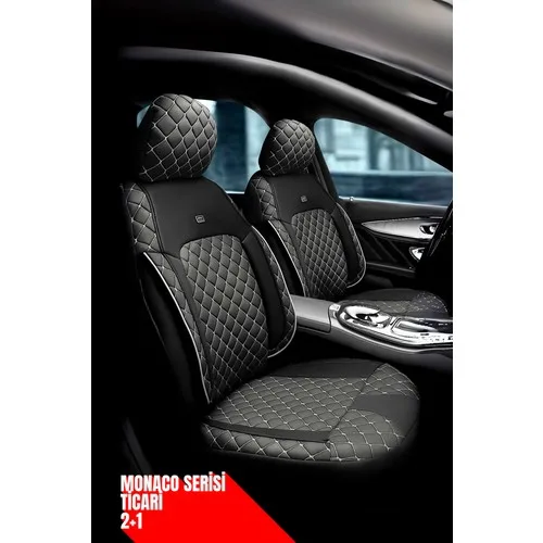 Fiat Grande Punto – Ticari Araç 2+1 Uyumlu Monaco Serisi Eviza Koltuk Kılıfı – Siyah/beyaz, Kolay Montaj