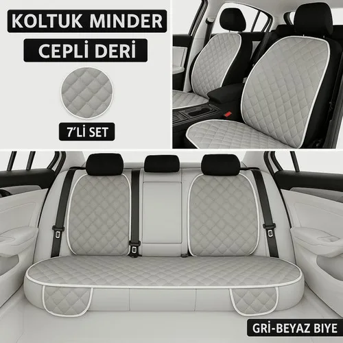 Ford Festiva 1986–2002 Uyumlu 7 Parça Kapitone Araba Koltuk Minderi Deri Gri - Kaymaz | Trobus