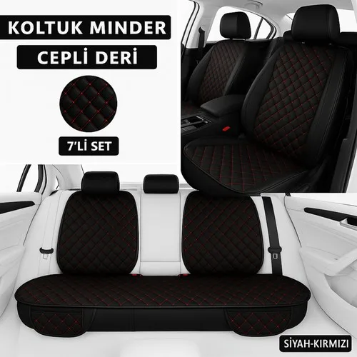 Ford Festiva 1986–2002 Uyumlu 7 Parça Kapitone Araba Koltuk Minderi Deri Siyah Kırmızı - Kaymaz | Trobus