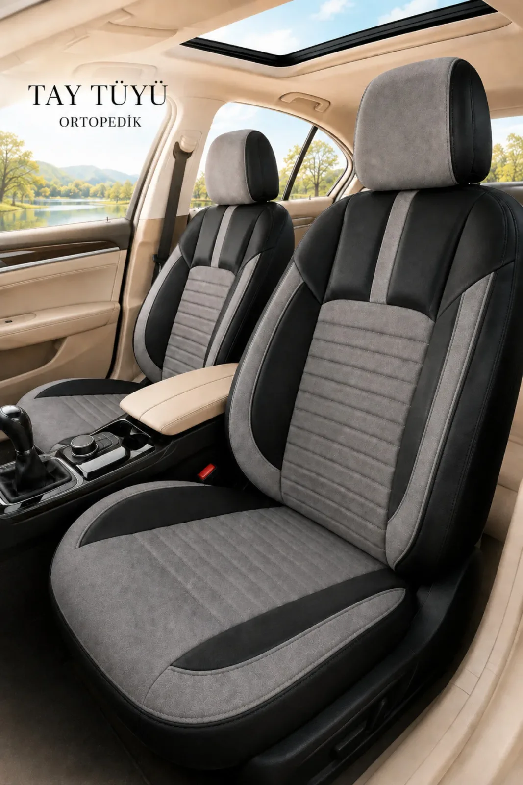 Hyundai i20 2008+ Uyumlu İnci Serisi Tay Tüyü Füme Siyah Premium Koltuk Kılıfı