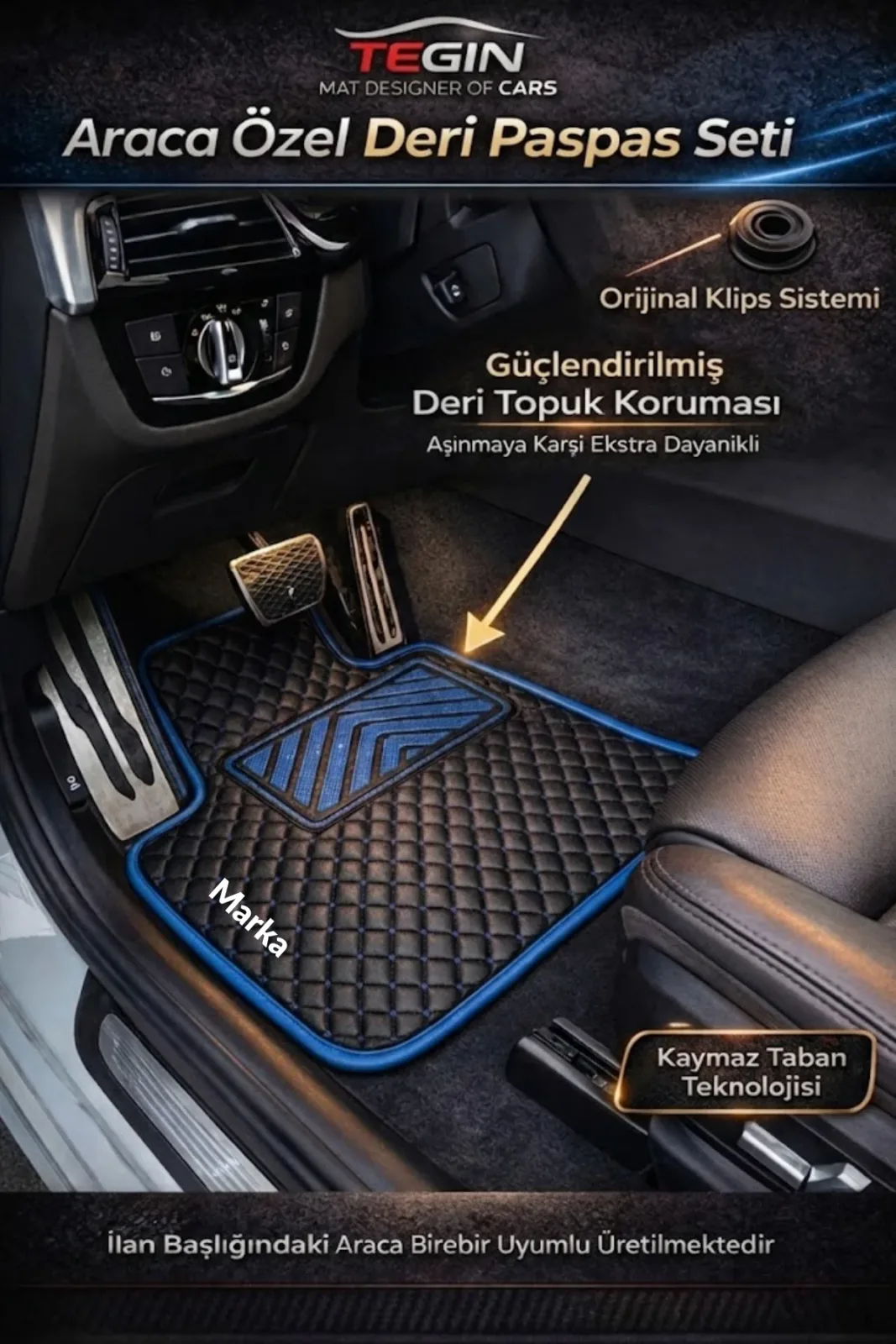 Hyundai I40 2011 Ve Sonrası Prime Premium Deri Paspas Mavi Kenar