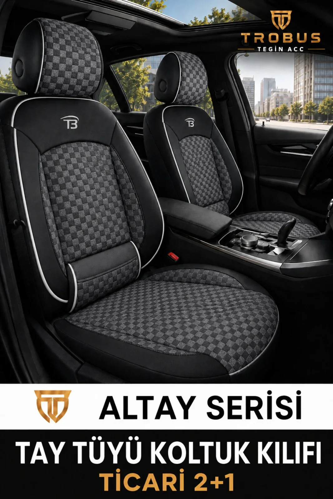 Hyundai Tucson 2010-2014 2+1 Arka Sırt Oturak Uyumlu Altay Serisi Siyah Beyaz Koltuk Kılıfı