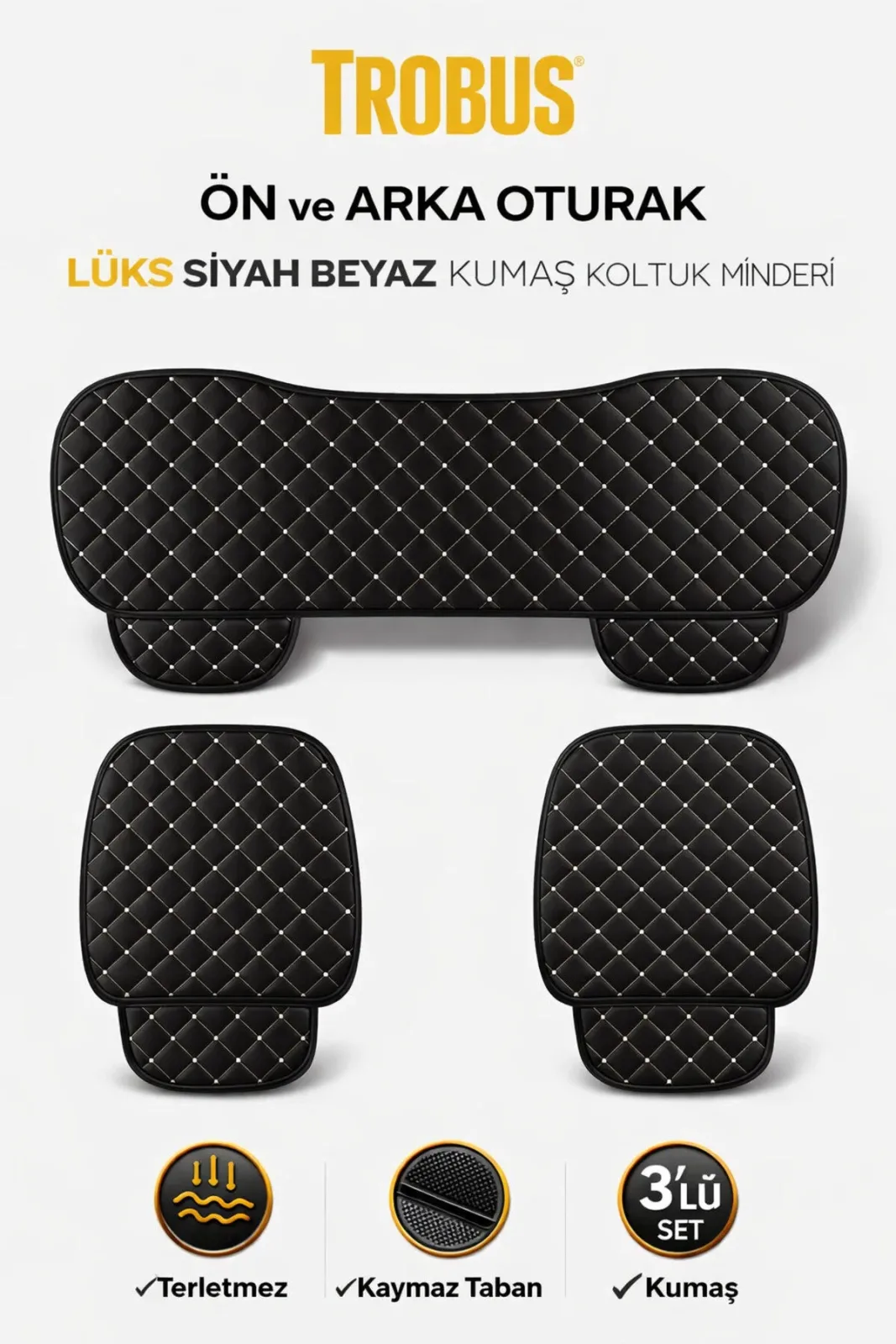 Kia Picanto Uyumlu 3 Parça Kapitone Kumaş Minder Siyah Beyaz