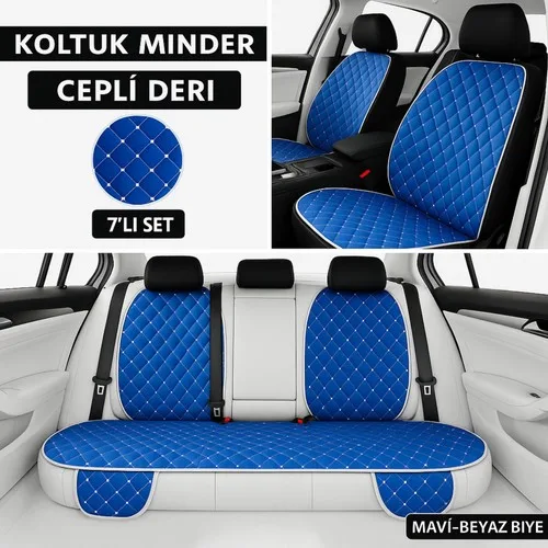 Mazda Capella 1982–1996 Uyumlu 7 Parça Kapitone Araba Koltuk Minderi Deri Mavi - Kaymaz | Trobus