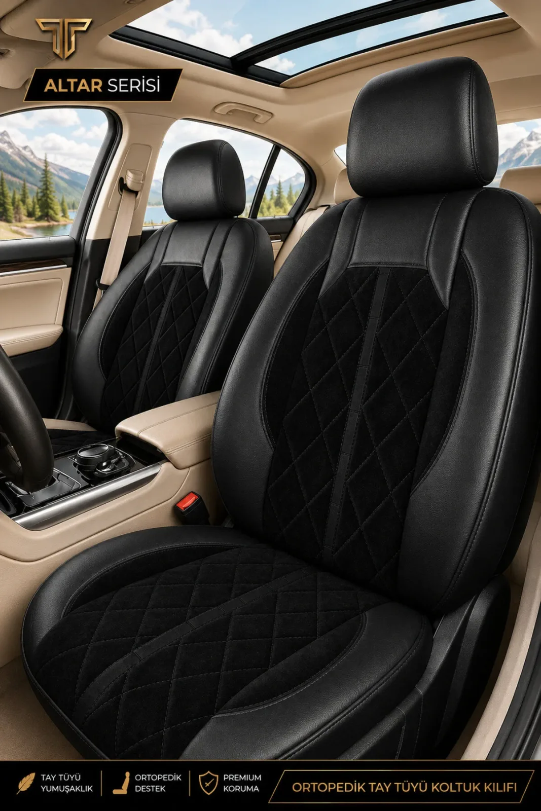 Mercedes CLA 2013+ Uyumlu Altar Serisi Tay Tüyü Siyah Premium Koltuk Kılıfı