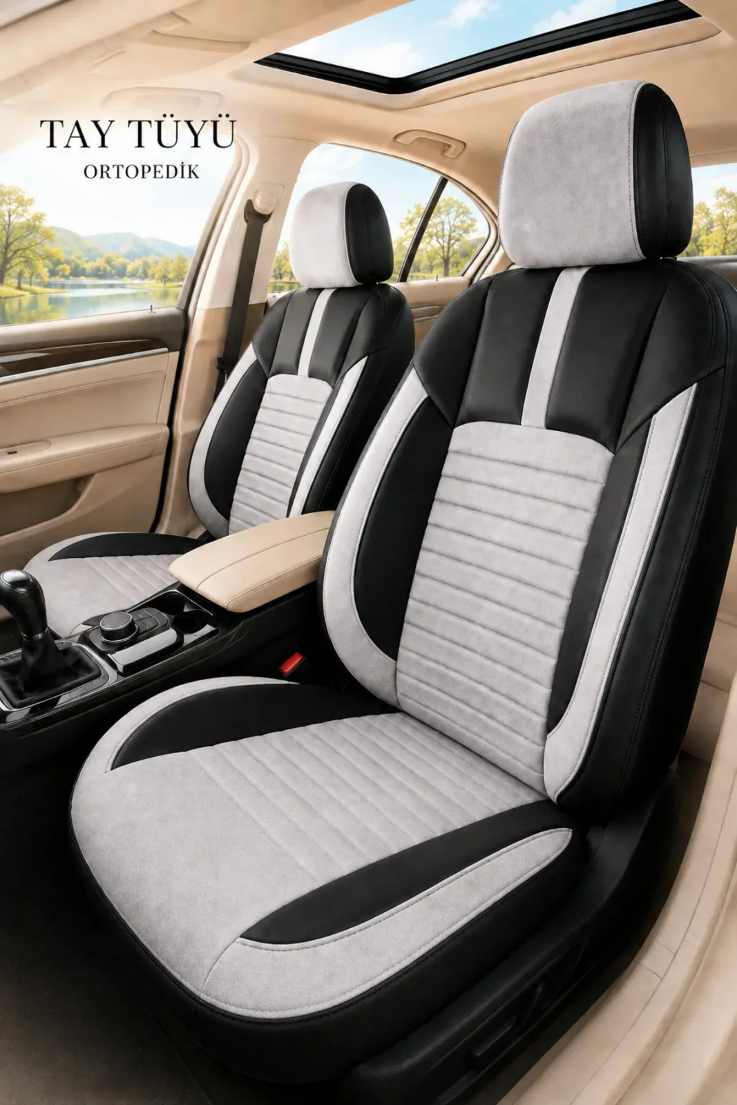 Mercedes GLB 2019+ Uyumlu İnci Serisi Tay Tüyü Siyah Kırmızı Premium Koltuk Kılıfı