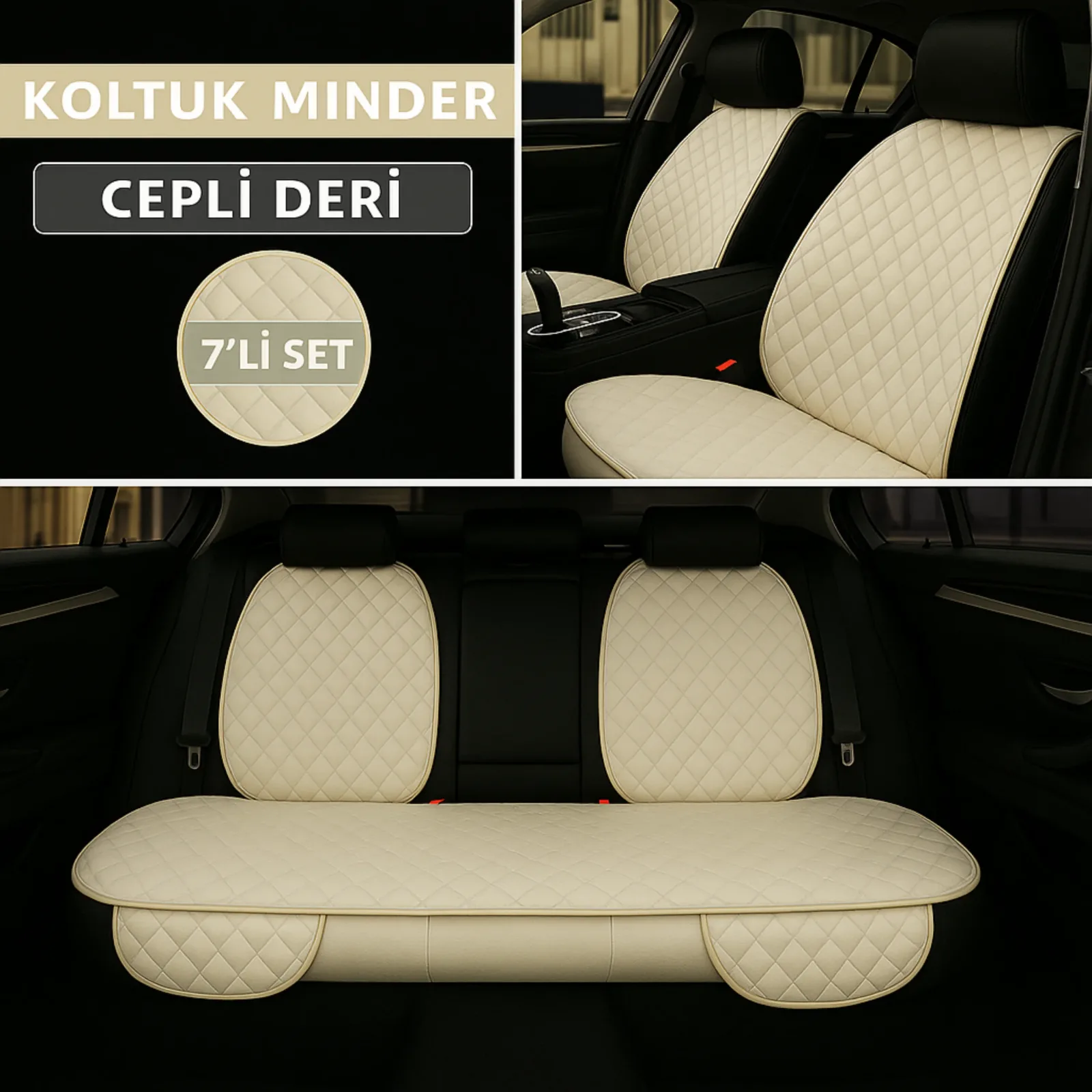 Mitsubishi Galant 1988–1996 Uyumlu 7 Parça Kapitone Araba Koltuk Minderi Deri Bej - Kaymaz | Trobus