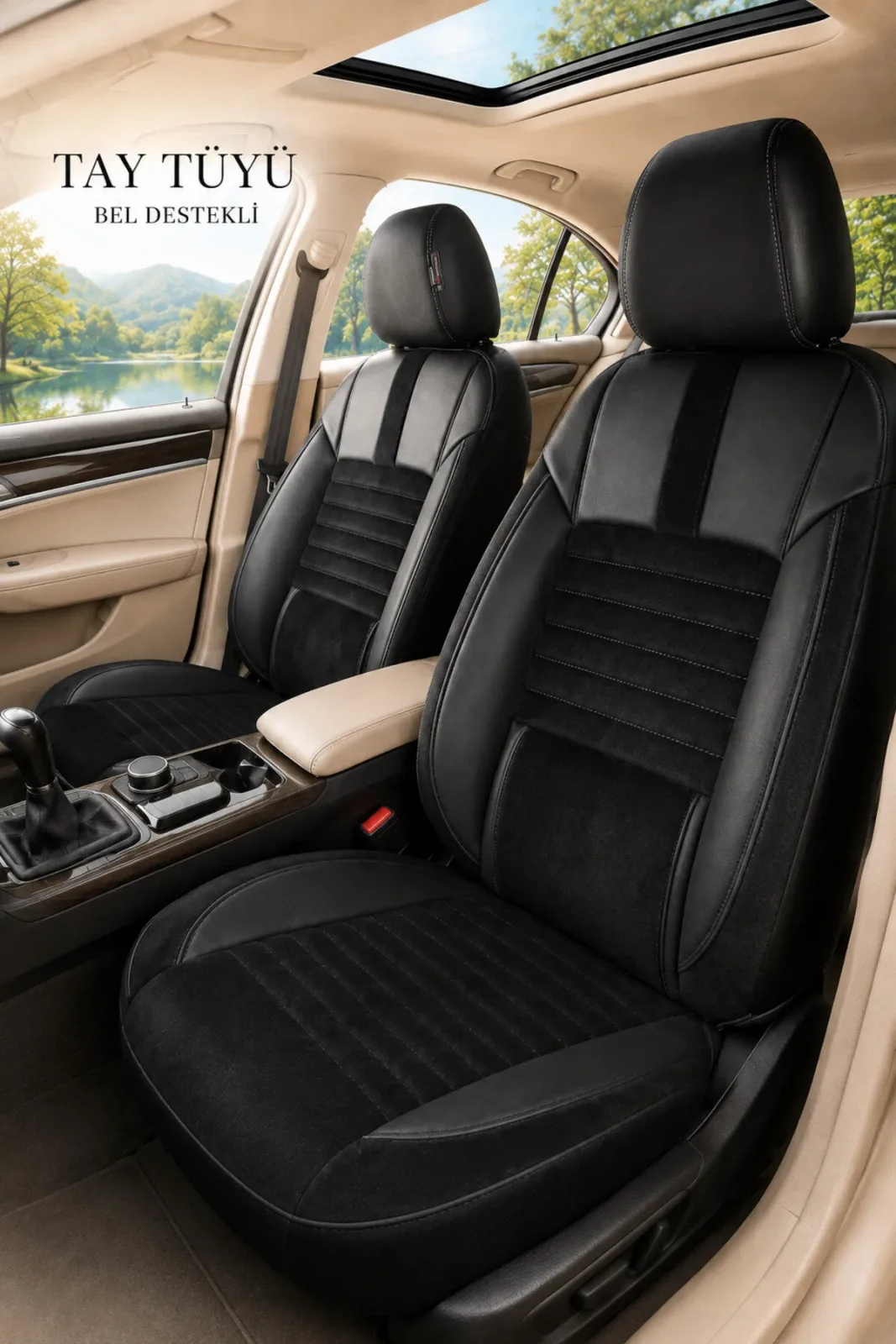 Opel Astra H 2004-2013 Uyumlu Apex Serisi Tay Tüyü Bel Destekli Siyah Premium Koltuk Kılıfı