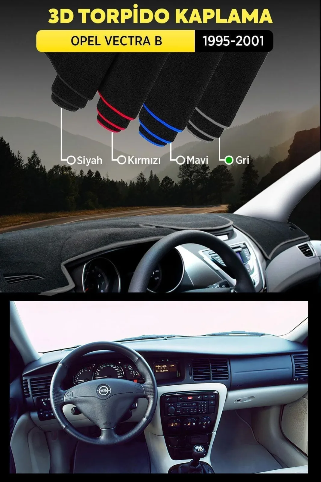 Opel Vectra C 2002-2008 - 3D Torpido Koruma Kılıfı - Ön Göğüs Kaplama - Gri Şerit TROBUS Vectra