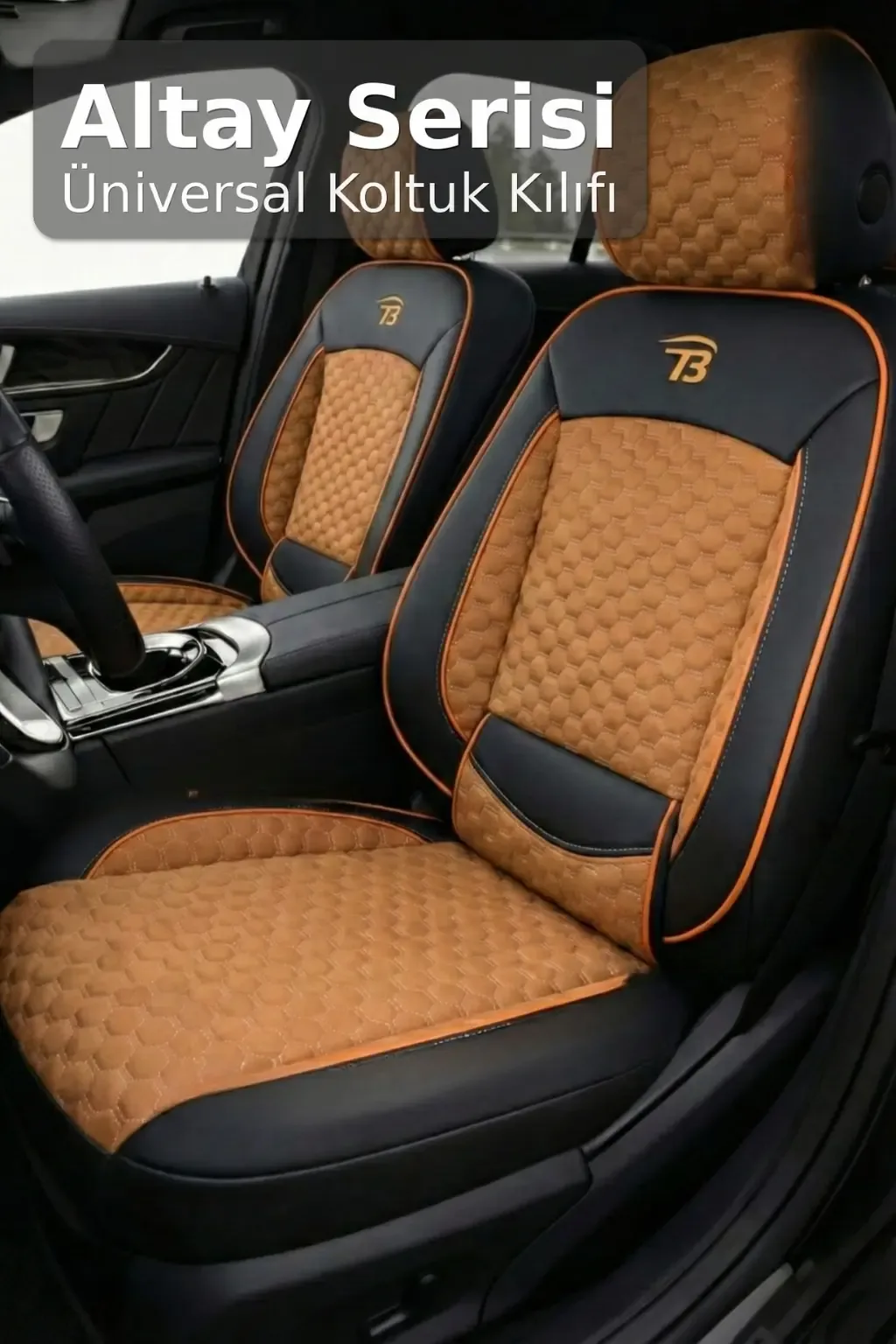 Peugeot 607 1999–2010 - Altay Serisi Bel Destekli Koltuk Kılıfı (Ön+Arka) - Taba Siyah