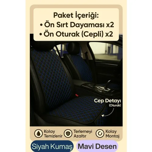 Peugeot Bipper Tepee 2007 ve Sonrası Uyumlu Kumaş Oto Koltuk Minderi Ergonomik Kapitone 2'li Siyah Mavi