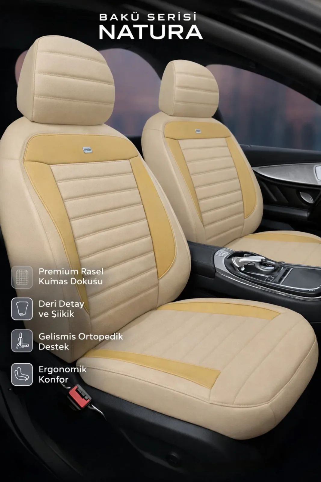 Renault Captur 2013–2024 Bakü Natura Serisi Raşel Bej Koltuk Kılıfı