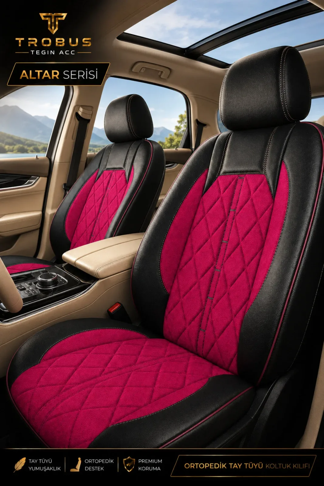 Renault Kadjar 2015+ Uyumlu Altar Serisi Tay Tüyü Siyah Premium Koltuk Kılıfı