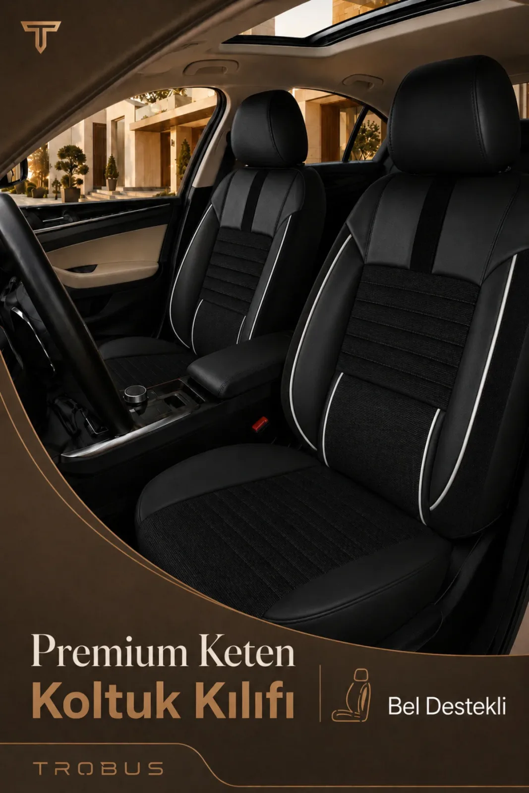 Renault Megane E-Tech 2022+ Uyumlu Apex Linen Bel Destekli Keten Siyah Beyaz Koltuk Kılıfı