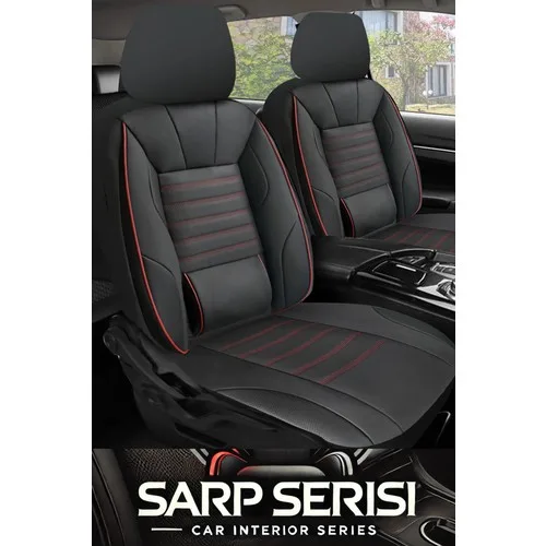 Renault Twingo (2006 Öncesi) 1993–2006 Sarp Serisi Oto Koltuk Kılıfı 5’li Set – Airbag & Kolçak Uyumlu, 3 Katman, Deri+Lakost Siyah Kırmızı
