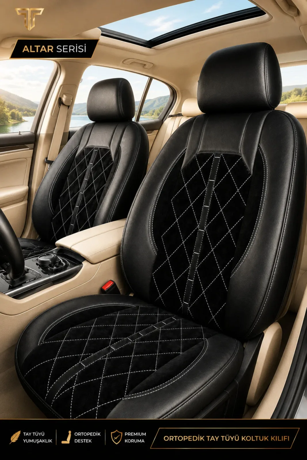 Seat Arona 2017+ Uyumlu Altar Serisi Tay Tüyü Siyah Beyaz Premium Koltuk Kılıfı