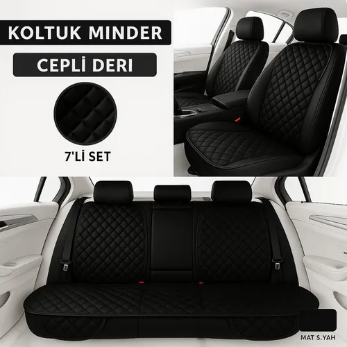 Seat Ronda 1982–1986 Uyumlu 7 Parça Kapitone Araba Koltuk Minderi Deri Siyah - Kaymaz | Trobus
