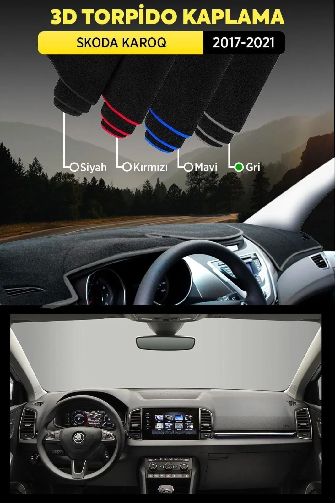 Skoda Octavia (2009-2012) - 3D Torpido Koruma Kılıfı - Ön Göğüs Kaplama - Gri Şerit TROBUS Octavia