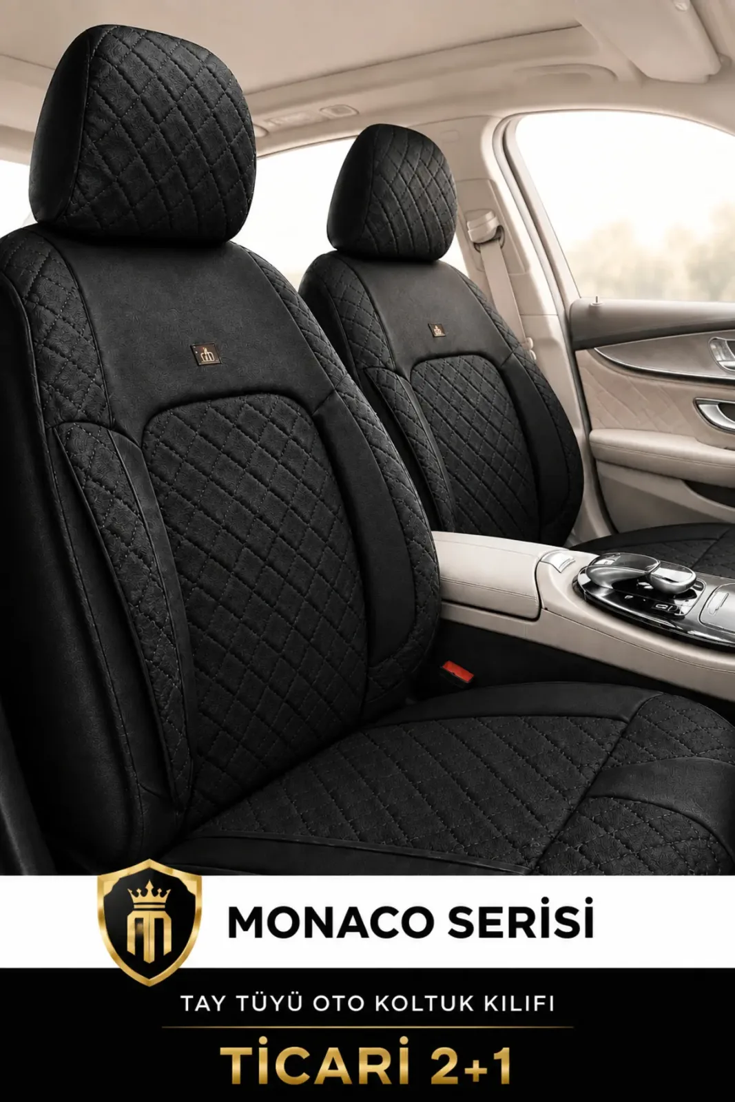 Ssangyong Kyron 2005-2014 – Ticari Araç 2+1 Uyumlu Monaco Serisi Eviza Koltuk Kılıfı – Siyah/mavi, Kolay Montaj