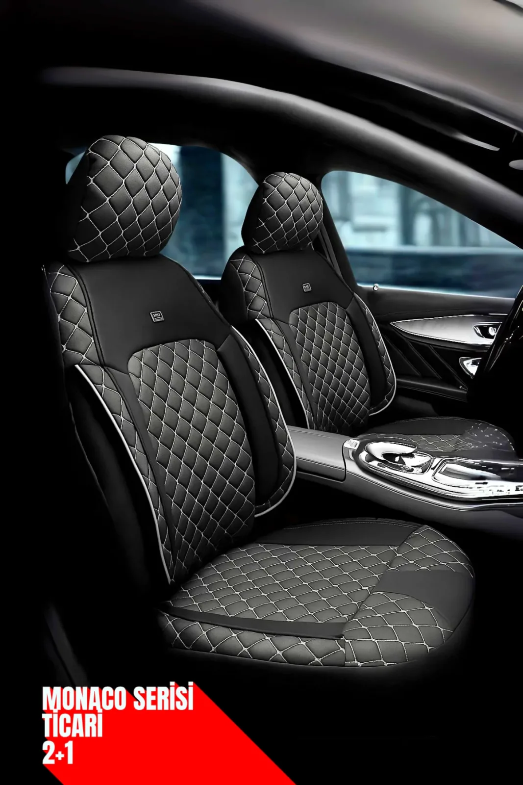 Suzuki Splash 2008-2014 – Ticari Araç 2+1 Uyumlu Monaco Serisi Eviza Koltuk Kılıfı – Siyah/beyaz, Kolay Montaj