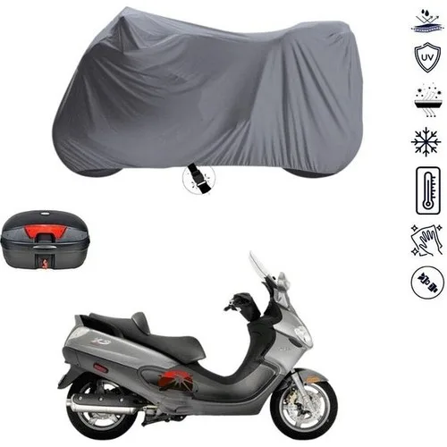 Tegin ACC | Piaggio X9 250 Arka Çanta Bağlantı Tokalı Uyumlu Solarblock Prime Uyumlu Motosiklet Brandası | Su Geçirmez, %99 UV, Yansıtıcı Gümüş Üst, 360° Lastikli, Taşıma Çantalı