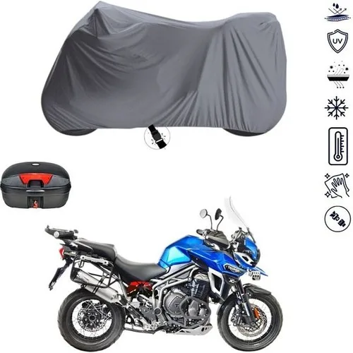 Tegin ACC | Triumph Tiger Explorer Xcx Bağlantı Tokalı Uyumlu Solarblock Uyumlu Motosiklet Brandası | Su Geçirmez, %99 UV, Yansıtıcı Gümüş Üst, 360° Lastikli, Taşıma Çantalı