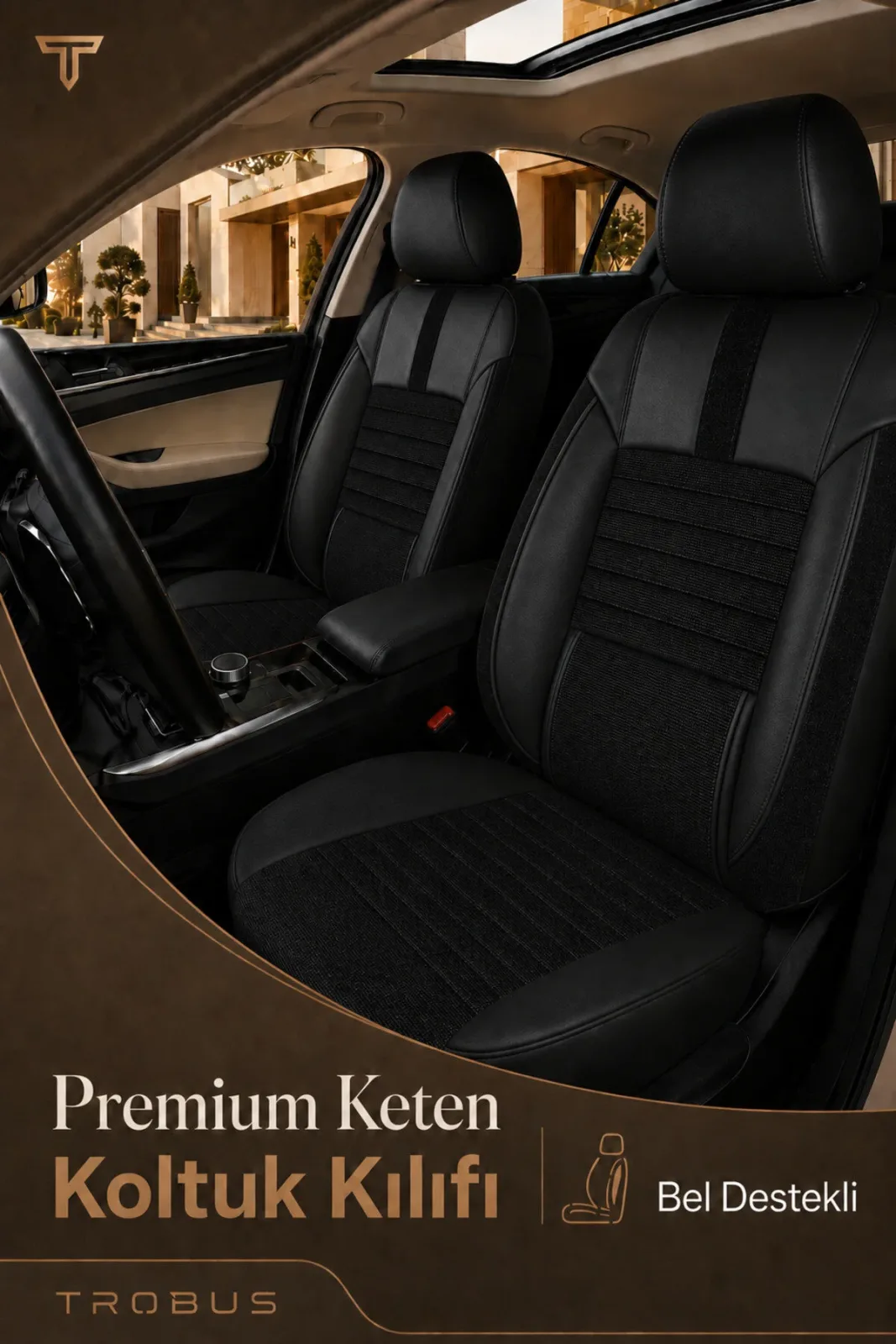 Toyota Camry 2012+ Uyumlu Apex Linen Bel Destekli Keten Siyah Koltuk Kılıfı