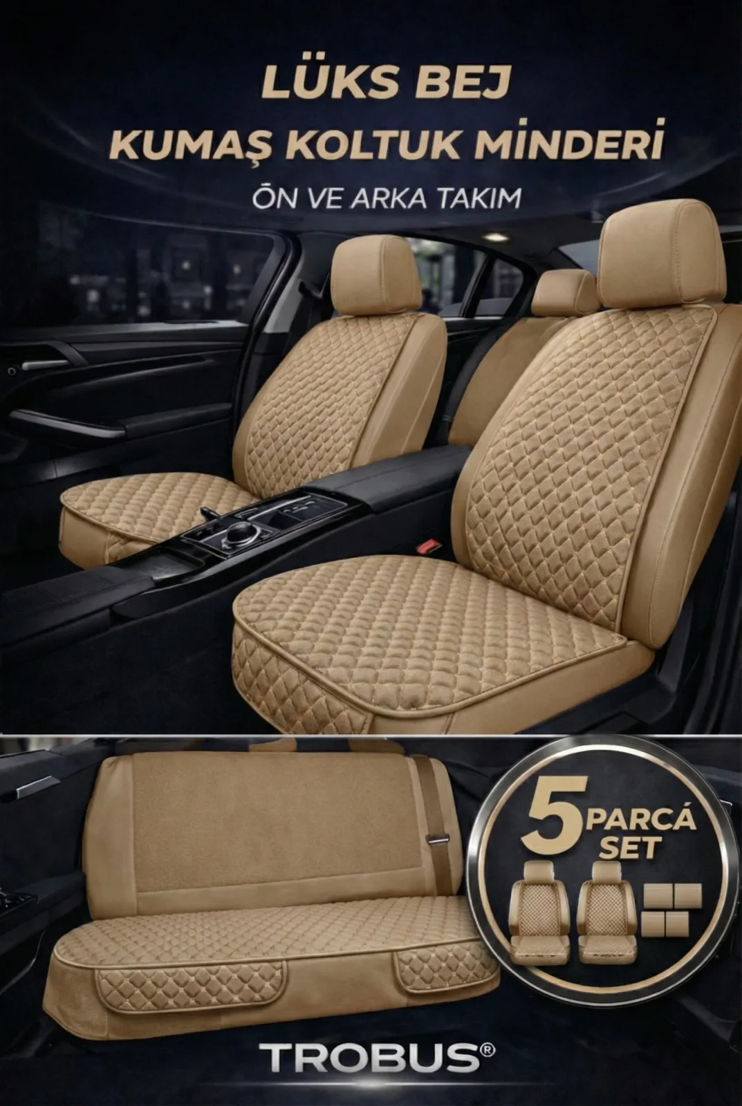 Trobus Proton Gen-2 2005–2012 Uyumlu Kumaş Koltuk Minderi Kapitone Desen Terletmez Beşli Bej