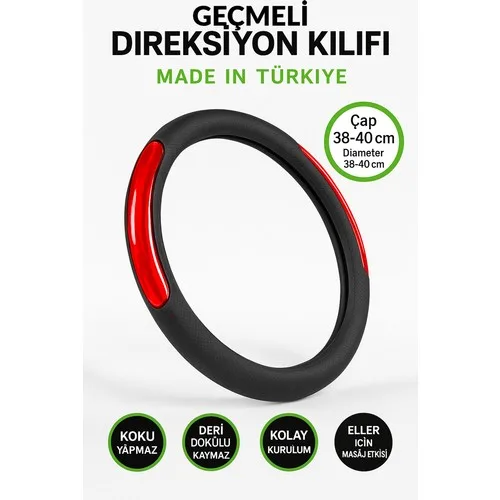 Trobus Volkswagen Polo 2010-2017 Geçmeli Direksiyon Kılıfı Delikli Siyah Kırmızı Deri