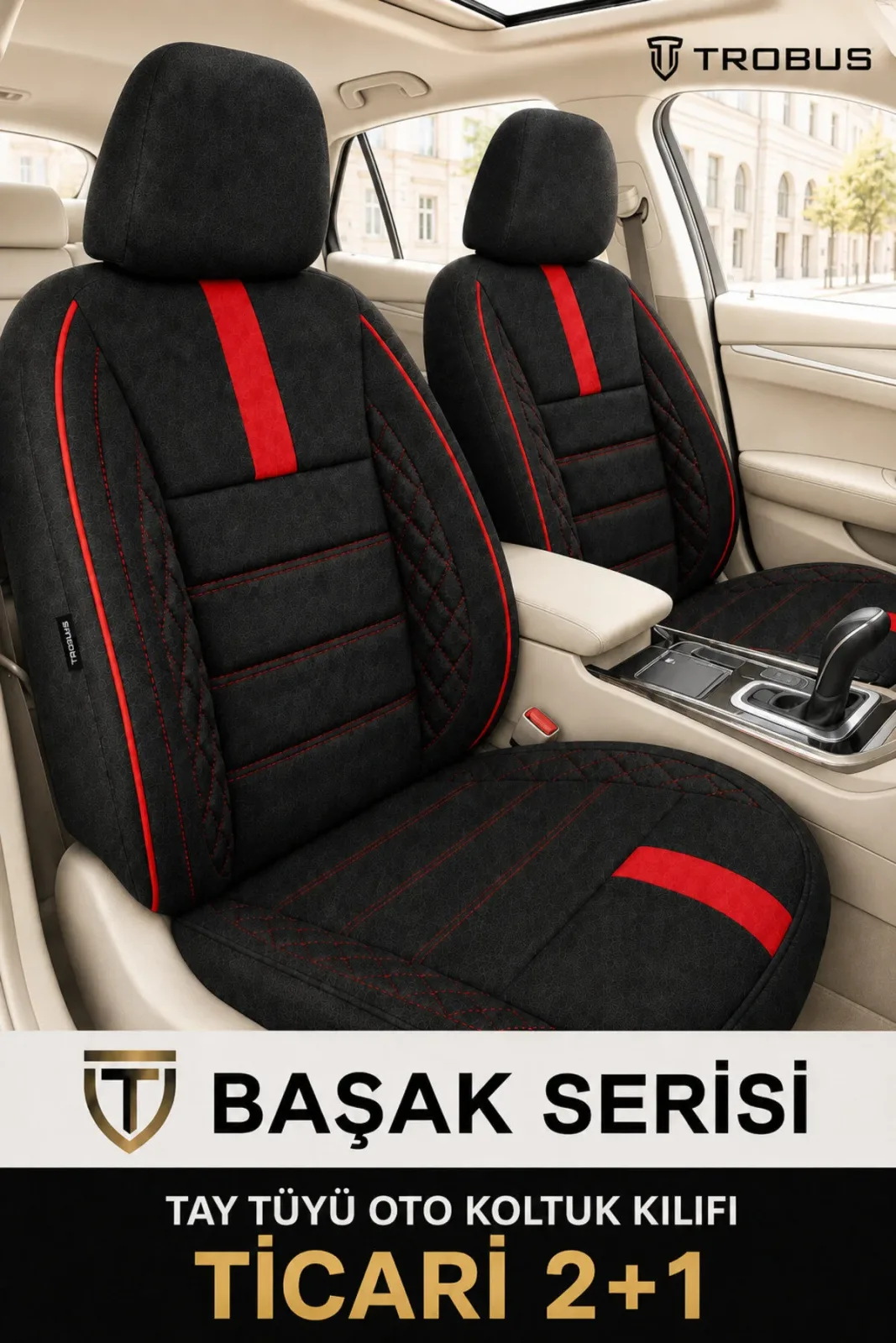 Üniversal Ticari 2+1 Başak Serisi Koltuk Kılıfı – Siyah Kırmızı