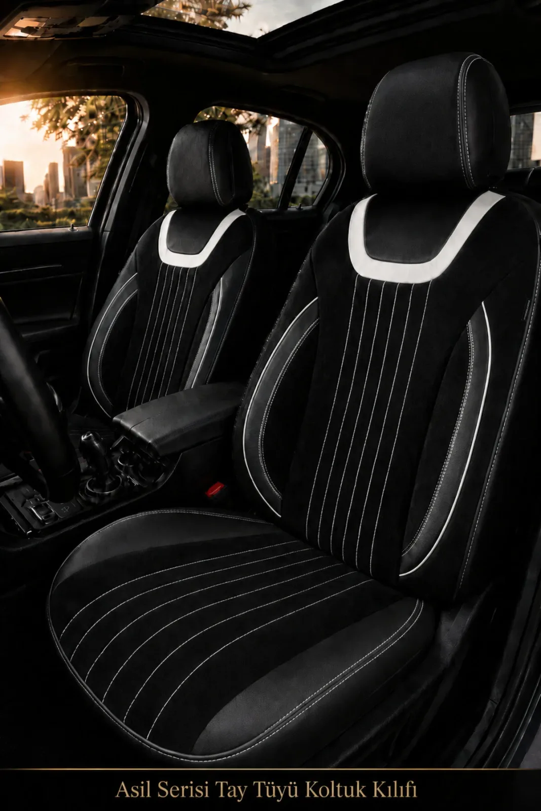 VW Golf 2003+ Uyumlu Asil Serisi Ortopedik Tay Tüyü Siyah Beyaz Koltuk Kılıfı