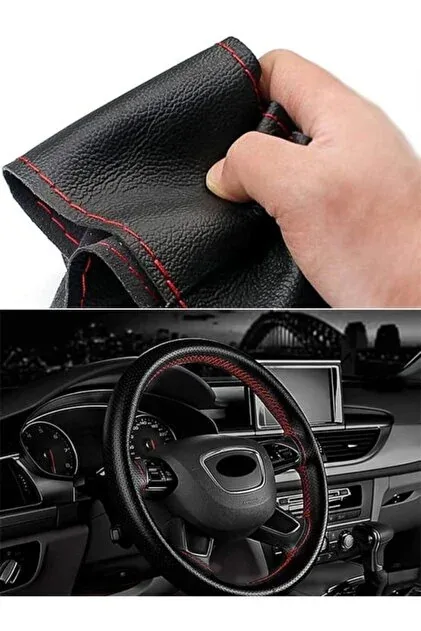 Subaru Impreza 2000-2007 Siyah Deri Kırmızı İp Direksiyon Kılıfı