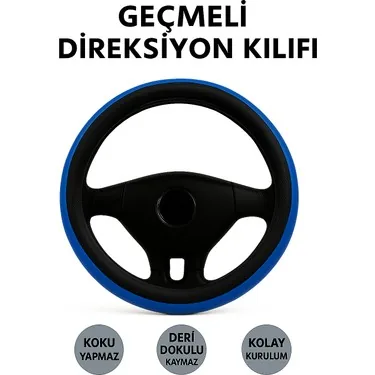 Toyota Camry 2007-2011 Geçmeli Direksiyon Kılıfı Delikli Mavi Siyah Deri