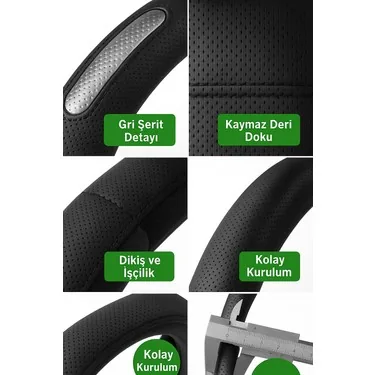 Nissan Micra 2011-2023 Geçmeli Direksiyon Kılıfı Delikli Gri Deri — alternatif görsel