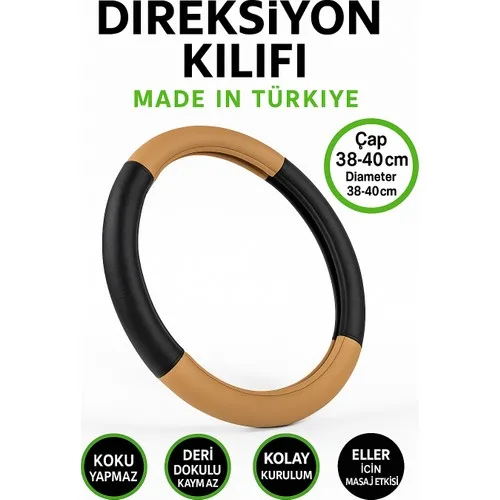 Trobus Land Rover Range Rover 1990-2002 Geçmeli Direksiyon Kılıfı Delikli Bej Siyah Deri