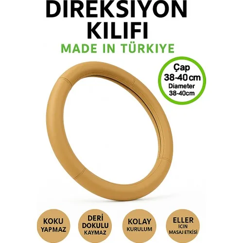 Trobus Opel Combo 2012-2018 Geçmeli Direksiyon Kılıfı Delikli Bej Deri