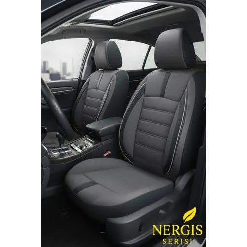 Trobus Suzuki Baleno (Ilk Nesil Sedan) 1995–2002 Uyumlu Nergis Serisi Tay Tüyü Orta + Lacost Kenar, 8 mm Süngerli Oto Koltuk Kılıfı Füme (2 cm Yan Destek)